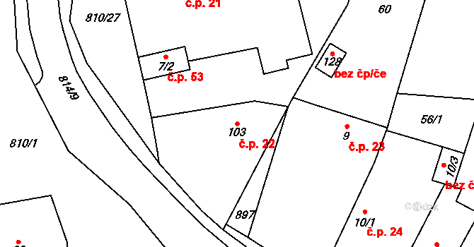 Holešovice 22, Chroustovice na parcele st. 103 v KÚ Holešovice u Chroustovic, Katastrální mapa