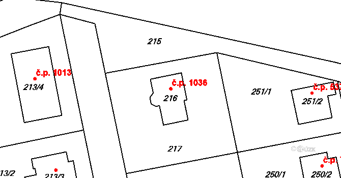Libuš 1036, Praha na parcele st. 216 v KÚ Libuš, Katastrální mapa
