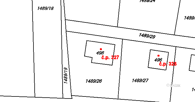 Kolešovice 327 na parcele st. 498 v KÚ Kolešovice, Katastrální mapa