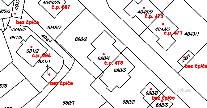 Choceňské Předměstí 475, Vysoké Mýto na parcele st. 680/4 v KÚ Vysoké Mýto, Katastrální mapa