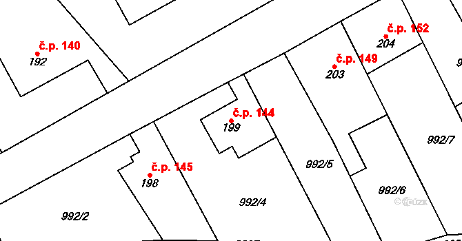 Kobylá nad Vidnavkou 144 na parcele st. 199 v KÚ Kobylá nad Vidnavkou, Katastrální mapa