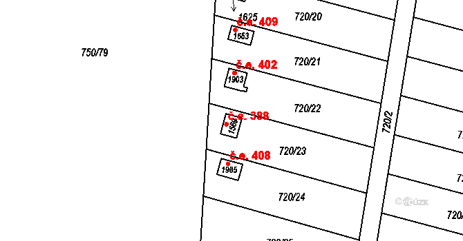Unhošť 388 na parcele st. 1569 v KÚ Unhošť, Katastrální mapa