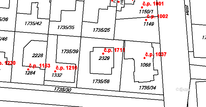 Slaný 1711 na parcele st. 2329 v KÚ Slaný, Katastrální mapa