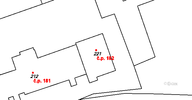 Chýně 182 na parcele st. 221 v KÚ Chýně, Katastrální mapa