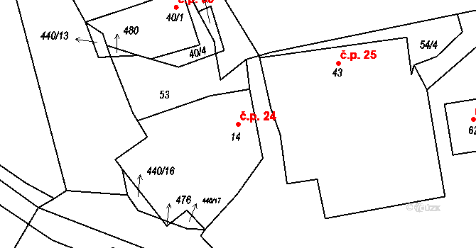 Moraveč 24, Chotoviny na parcele st. 14 v KÚ Moraveč u Chotovin, Katastrální mapa
