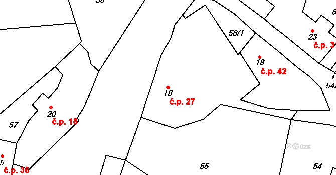 Horní Kamenice 27 na parcele st. 18 v KÚ Horní Kamenice u Staňkova, Katastrální mapa