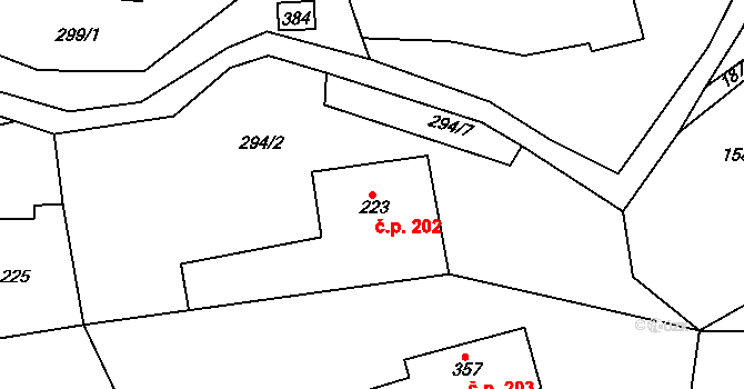 Lipová 202 na parcele st. 223 v KÚ Lipová u Šluknova, Katastrální mapa