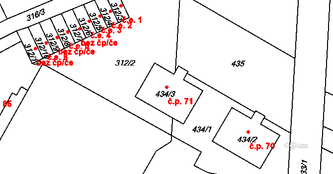 Provodov 71, Provodov-Šonov na parcele st. 434/3 v KÚ Provodov, Katastrální mapa