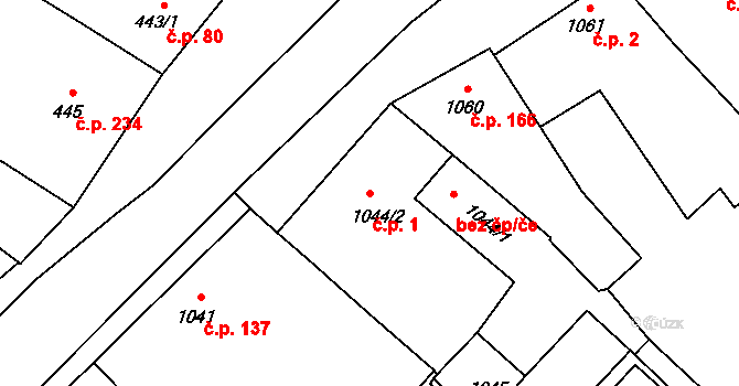 Jedovnice 1 na parcele st. 1044/2 v KÚ Jedovnice, Katastrální mapa