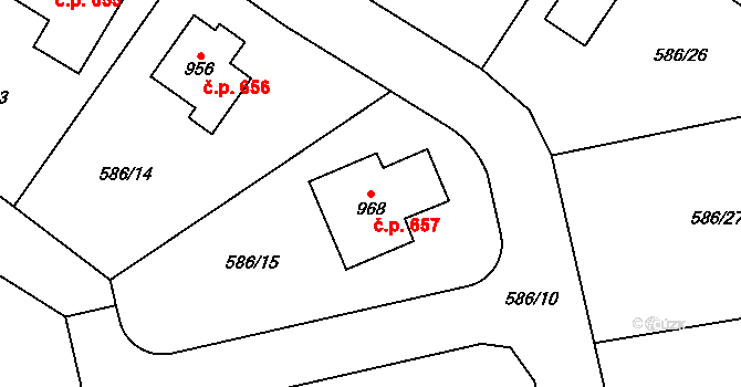 Hýskov 657 na parcele st. 968 v KÚ Hýskov, Katastrální mapa