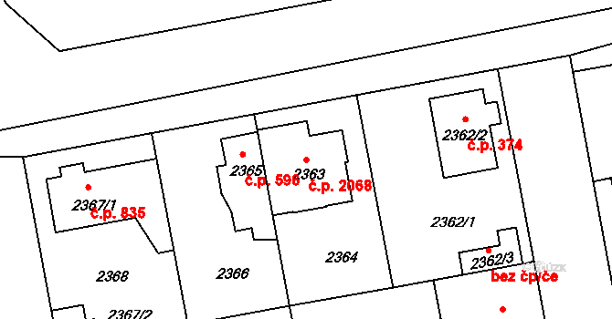 Čelákovice 2068 na parcele st. 2363 v KÚ Čelákovice, Katastrální mapa