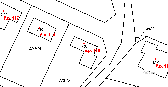 Chlístov 115 na parcele st. 137 v KÚ Chlístov u Rokytnice nad Rokytnou, Katastrální mapa