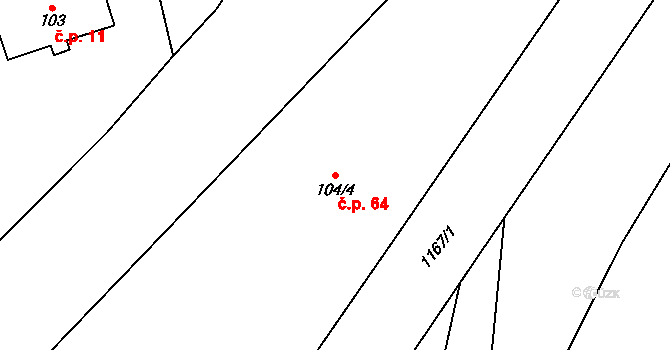 Žabokrky 64, Hronov na parcele st. 104/4 v KÚ Žabokrky, Katastrální mapa