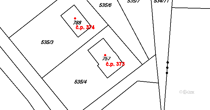 Horoušánky 373, Horoušany na parcele st. 757 v KÚ Horoušany, Katastrální mapa