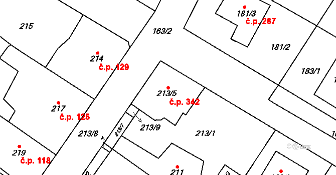 Senec 342, Zruč-Senec na parcele st. 213/5 v KÚ Senec u Plzně, Katastrální mapa