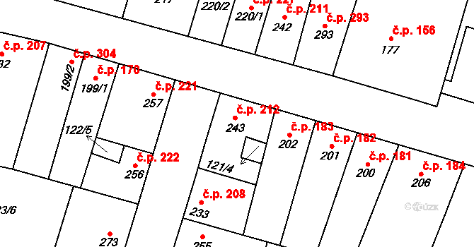 Lenešice 212 na parcele st. 243 v KÚ Lenešice, Katastrální mapa