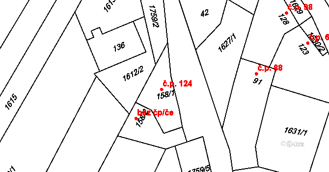 Stradonice 124, Peruc na parcele st. 158/1 v KÚ Stradonice u Pátku, Katastrální mapa