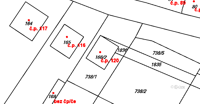Borkovice 120 na parcele st. 166/2 v KÚ Borkovice, Katastrální mapa
