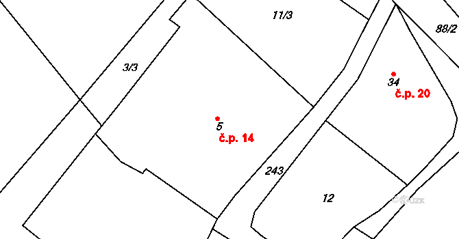 Proseč 14, Kámen na parcele st. 5 v KÚ Proseč u Kamene, Katastrální mapa