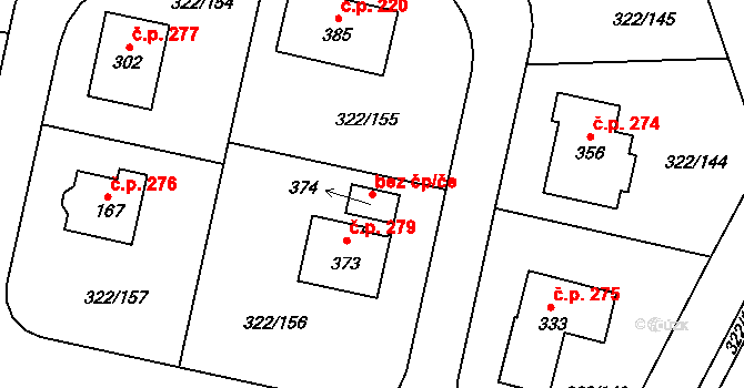 Bubovice 94900124 na parcele st. 374 v KÚ Bubovice, Katastrální mapa