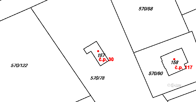 Pulice 30, Dobruška na parcele st. 157 v KÚ Pulice, Katastrální mapa