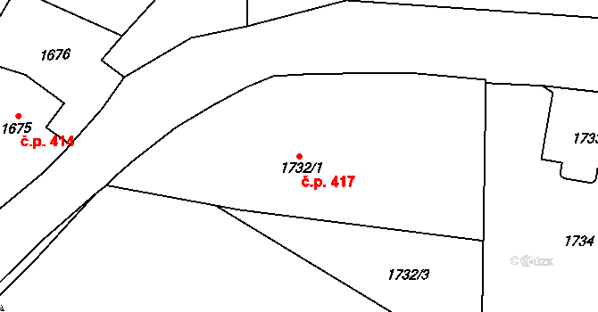 Dobruška 417 na parcele st. 1732/1 v KÚ Dobruška, Katastrální mapa
