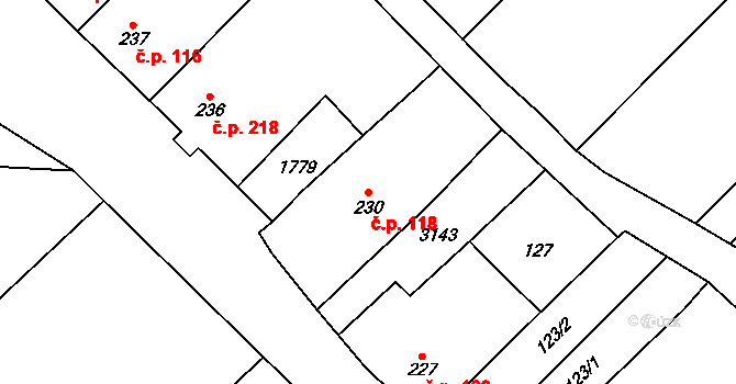 Popice 118 na parcele st. 230 v KÚ Popice, Katastrální mapa