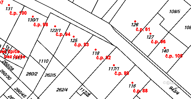 Hlinsko pod Hostýnem 92, Bystřice pod Hostýnem na parcele st. 118 v KÚ Hlinsko pod Hostýnem, Katastrální mapa