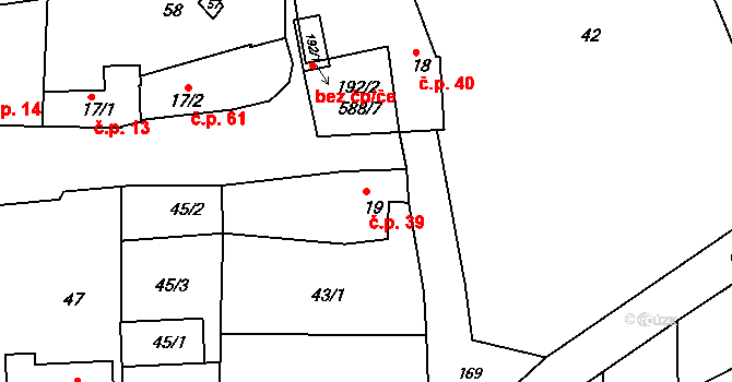 Tučapy 39, Holešov na parcele st. 19 v KÚ Tučapy u Holešova, Katastrální mapa
