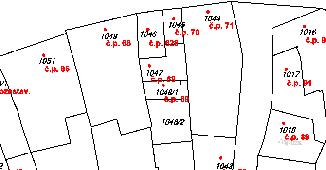 Plumlov 69 na parcele st. 1048/1 v KÚ Plumlov, Katastrální mapa