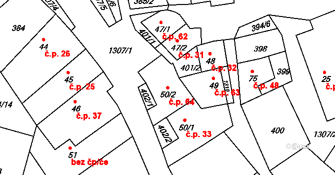 Plenkovice 64 na parcele st. 50/2 v KÚ Plenkovice, Katastrální mapa