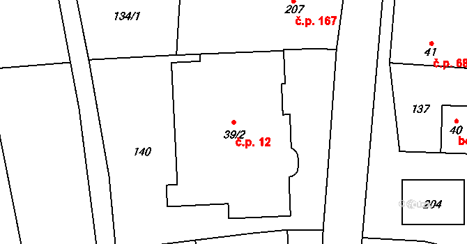 Jezernice 12 na parcele st. 39/2 v KÚ Jezernice, Katastrální mapa