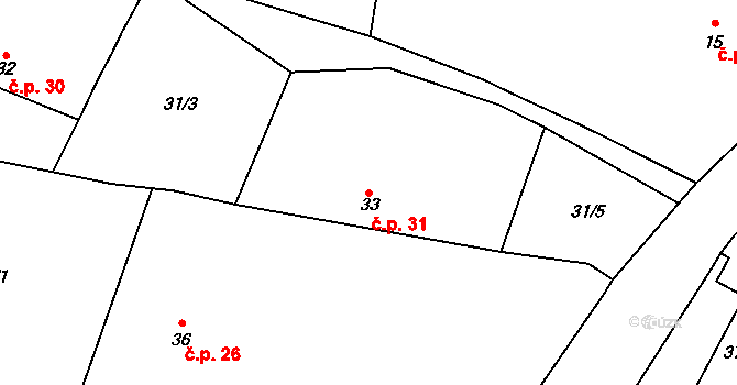 Týniště 31, Malešov na parcele st. 33 v KÚ Týniště u Malešova, Katastrální mapa