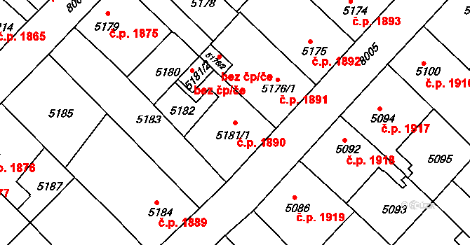 Mělník 1890 na parcele st. 5181/1 v KÚ Mělník, Katastrální mapa