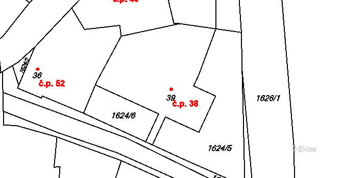 Sedlo 38, Útvina na parcele st. 39 v KÚ Sedlo u Toužimi, Katastrální mapa