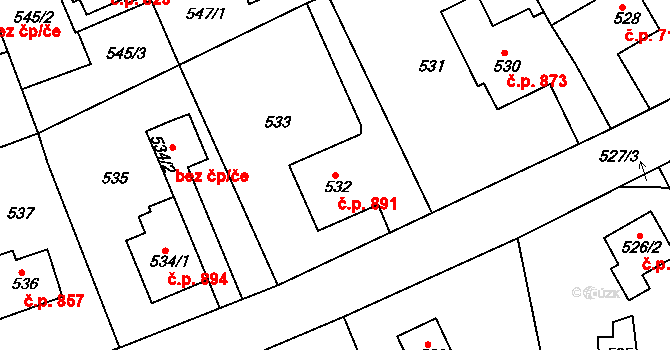 Roztoky 891 na parcele st. 532 v KÚ Roztoky u Prahy, Katastrální mapa