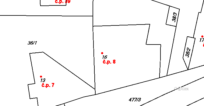 Neratov 8 na parcele st. 16 v KÚ Neratov, Katastrální mapa