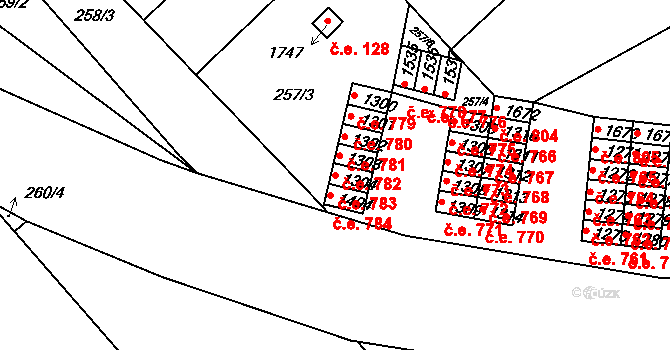 Tišnov 783 na parcele st. 1304 v KÚ Tišnov, Katastrální mapa