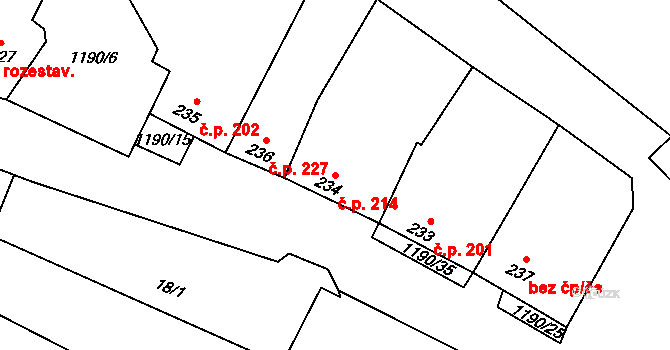 Násedlovice 214 na parcele st. 234 v KÚ Násedlovice, Katastrální mapa