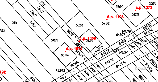 Rohatec 1059 na parcele st. 582/2 v KÚ Rohatec, Katastrální mapa