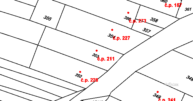 Těmice 211 na parcele st. 353 v KÚ Těmice u Hodonína, Katastrální mapa