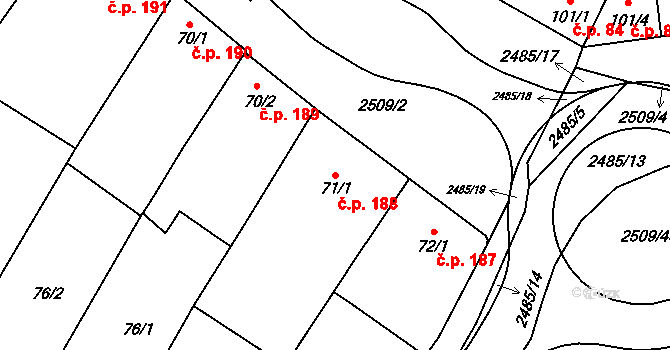 Kyjov 188 na parcele st. 71/1 v KÚ Kyjov, Katastrální mapa