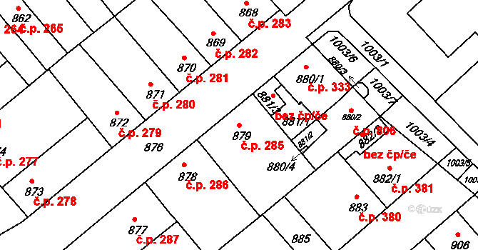 Chropyně 285 na parcele st. 879 v KÚ Chropyně, Katastrální mapa