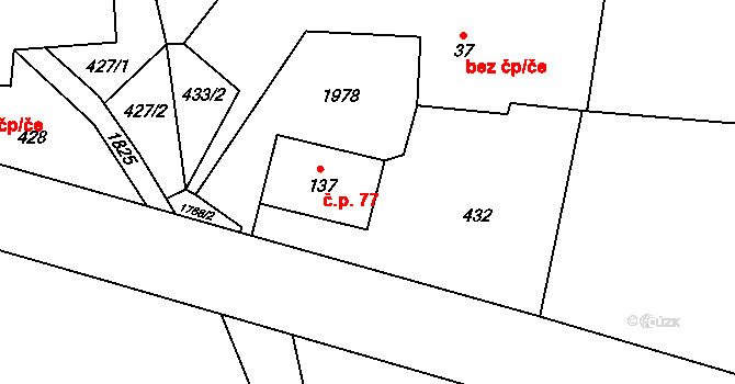 Horní Václavov 77, Václavov u Bruntálu na parcele st. 137 v KÚ Horní Václavov, Katastrální mapa