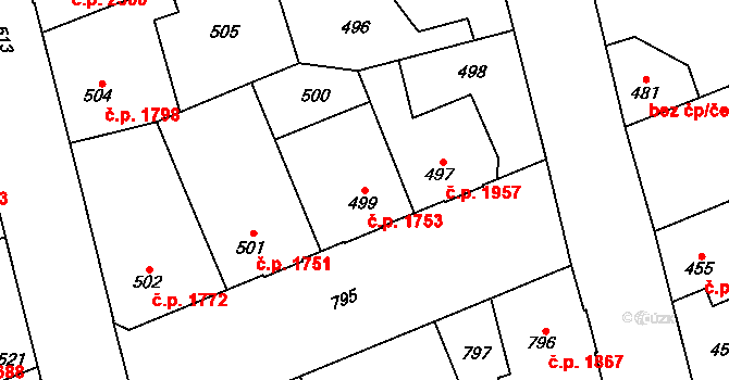 Kladno 1753 na parcele st. 499 v KÚ Kladno, Katastrální mapa