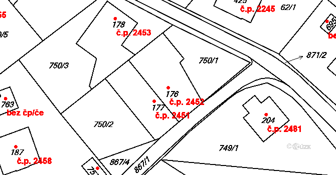Šumperk 2452 na parcele st. 176 v KÚ Dolní Temenice, Katastrální mapa