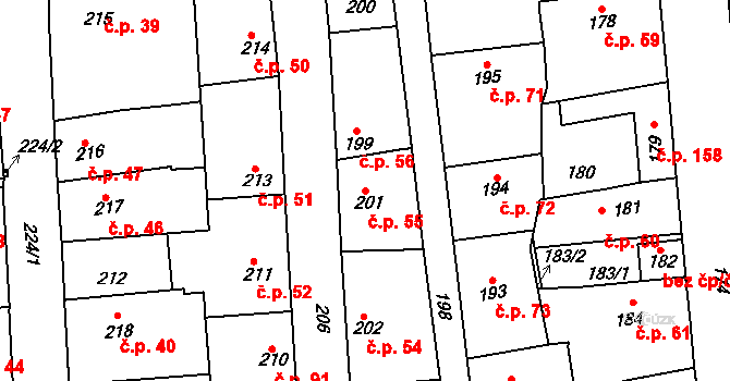Švermov 55, Kladno na parcele st. 201 v KÚ Motyčín, Katastrální mapa