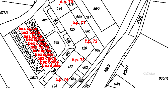 Mlýnický Dvůr 72, Červená Voda na parcele st. 126 v KÚ Mlýnický Dvůr, Katastrální mapa