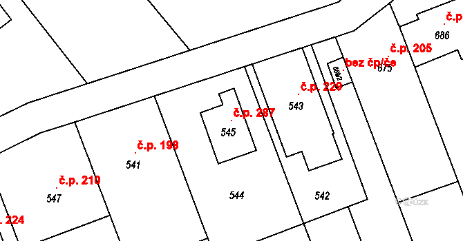 Přerov VII-Čekyně 287, Přerov na parcele st. 545 v KÚ Čekyně, Katastrální mapa