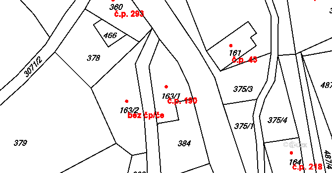 Václavice 190, Hrádek nad Nisou na parcele st. 163/1 v KÚ Václavice u Hrádku nad Nisou, Katastrální mapa